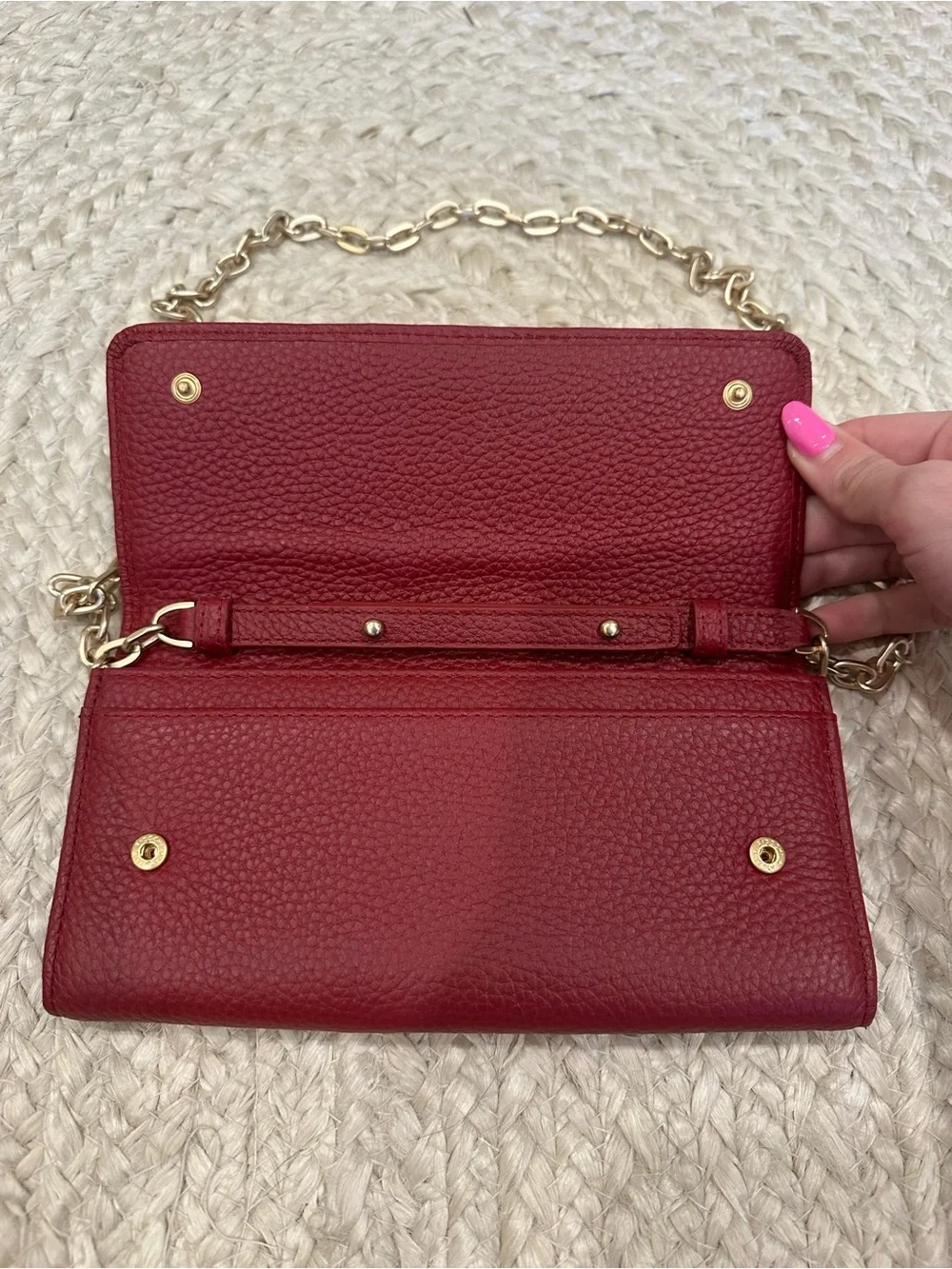 Valentino Cherry Red Pebbled Leather Crossbody with Gold Chain